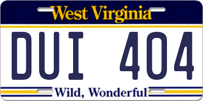 WV license plate DUI404