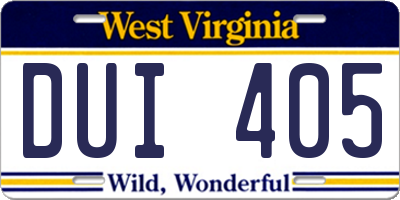 WV license plate DUI405
