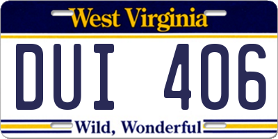 WV license plate DUI406