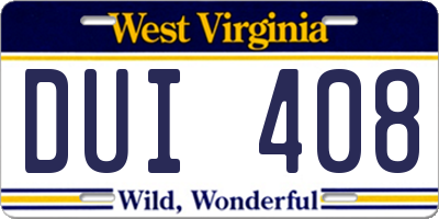 WV license plate DUI408