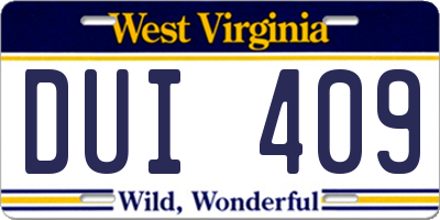 WV license plate DUI409