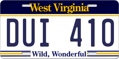 WV license plate DUI410