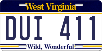 WV license plate DUI411
