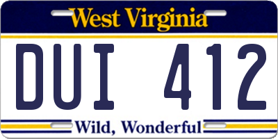 WV license plate DUI412