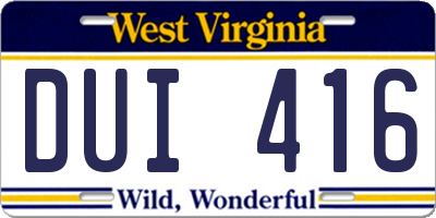 WV license plate DUI416