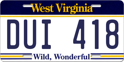 WV license plate DUI418