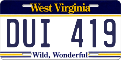 WV license plate DUI419
