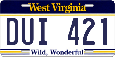 WV license plate DUI421