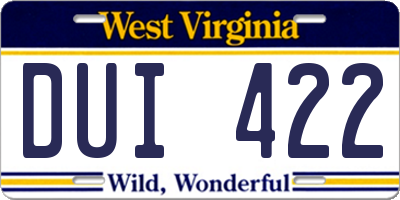WV license plate DUI422