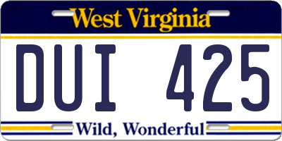 WV license plate DUI425