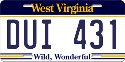WV license plate DUI431