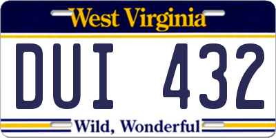 WV license plate DUI432