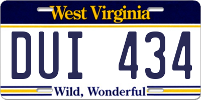 WV license plate DUI434