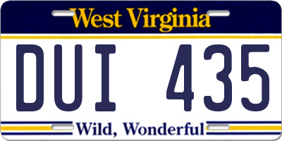 WV license plate DUI435