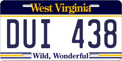 WV license plate DUI438