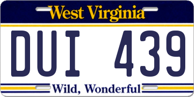 WV license plate DUI439