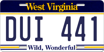 WV license plate DUI441