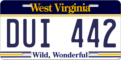 WV license plate DUI442
