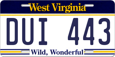 WV license plate DUI443