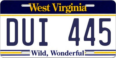 WV license plate DUI445