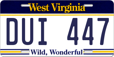 WV license plate DUI447
