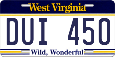 WV license plate DUI450