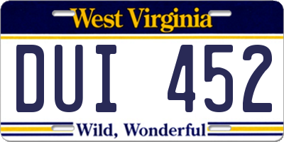 WV license plate DUI452