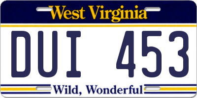 WV license plate DUI453