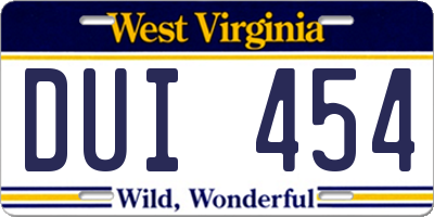 WV license plate DUI454