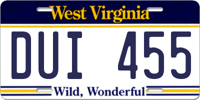 WV license plate DUI455