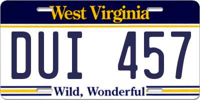 WV license plate DUI457