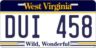 WV license plate DUI458