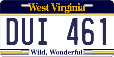 WV license plate DUI461