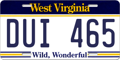 WV license plate DUI465
