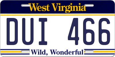 WV license plate DUI466