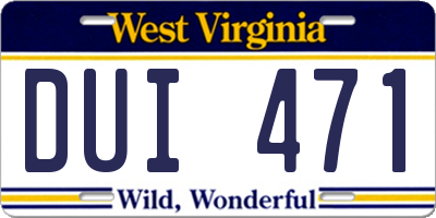WV license plate DUI471