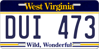 WV license plate DUI473