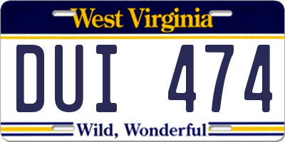 WV license plate DUI474