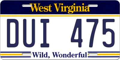 WV license plate DUI475