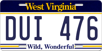 WV license plate DUI476