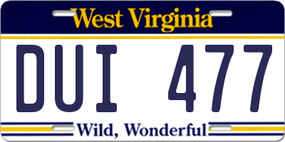WV license plate DUI477