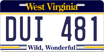 WV license plate DUI481