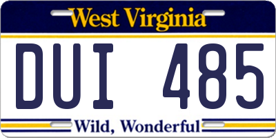 WV license plate DUI485
