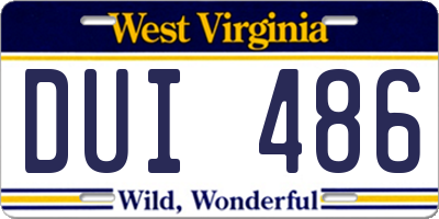 WV license plate DUI486