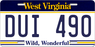 WV license plate DUI490