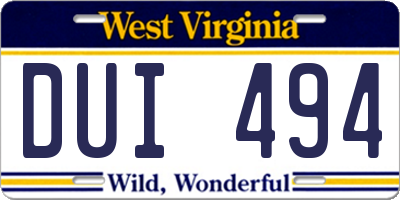 WV license plate DUI494