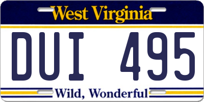 WV license plate DUI495