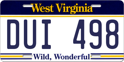 WV license plate DUI498