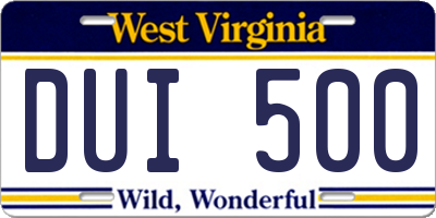 WV license plate DUI500