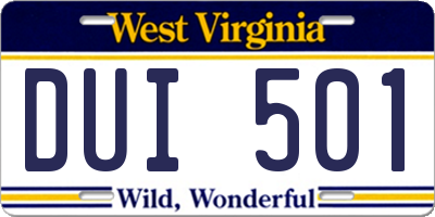 WV license plate DUI501